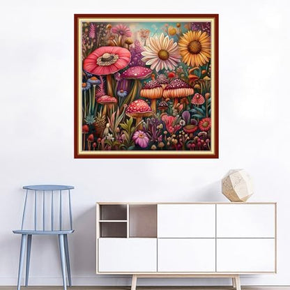 Joyhoor Cross Stitch Kits for Beginners Stamped Cross-Stitch Supplies Needlework preprint Embroidery Kits for Adults DIY Needlepoint Kits Embroidery Patterns 11CT-Colorful Mushroom Flowers 18x18 inchs - Image 2
