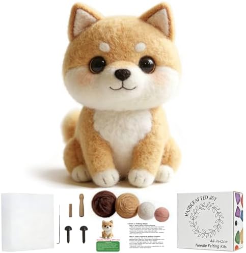 DIY Needle Felting Kit Cute Shiba Inu Akita Dog – Needle Felting Starter Kit with Fiber Roving, Needles, Felting Pad & Instructions | Felted Animal Kit for Beginners Adults | DIY Craft Gift by FaceNFace