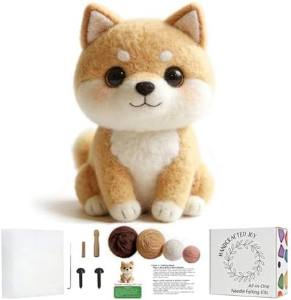 DIY Needle Felting Kit Cute Shiba Inu Akita Dog – Needle Felting Starter Kit with Fiber Roving, Needles, Felting Pad & Instructions | Felted Animal Kit for Beginners Adults | DIY Craft Gift by FaceNFace