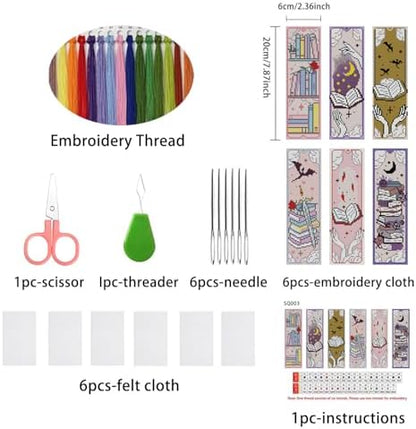6PCS Cross Stitch Bookmark Kit for Adult Beginners Book Cross Stitch Kits with Backing Felt Floss Instruction DIY Stamped Embroidery Bookmark Kit for Starter Adults Book Lovers (2.3x7.8 inch) - Image 2