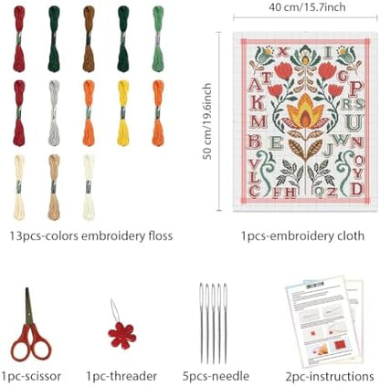 FREEBLOSS 11CT Cross Stitch Kit Stamped Cross Stitch Craft Kit with Stitching Guide for Beginners Glass Retro Folk Pattern Embroidery Set Crossstitch Wall Hanging Set 15.7x19.7inch - Image 2