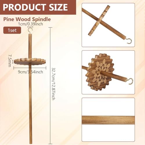 BENECREAT Drop Spindle Top Whorl, Spinner Wheel Tool Yarn, Wooden Weaving Spindle Whorl Yarn Spin Tool for Beginners DIY Spinning Crafts Supply (3.54x12.87inch Flower) - Image 2