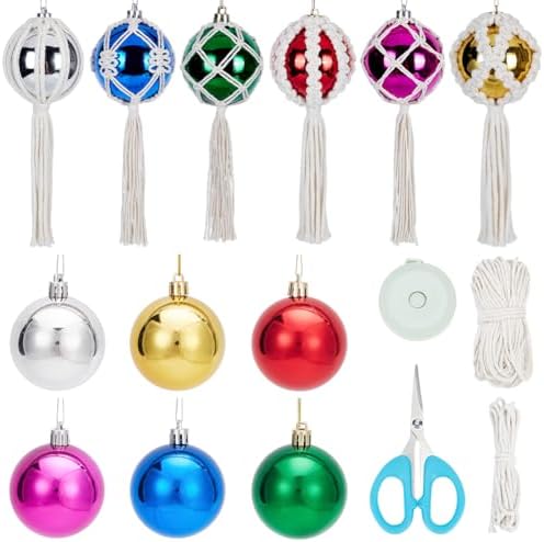 FREEBLOSS 6 Set DIY Macrame Christmas Ball Macrame Christmas Ornaments Macramé Kits for Adults Beginners Macramé Supplies for Christmas DIY Crafts Cotton Cord Hanging Ornaments by FreeandCreativeCraftsArt