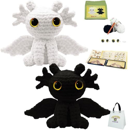 LuNuaFvy Crochet Kit for Beginners, Adults & Kids, Complete Animal Starter Kit to Make 2 Amigurumi Dragons,DIY Gift with Easy-to-Follow Book & Video Tutorial, Soft Yarn, 2 Bags by CrochetKits