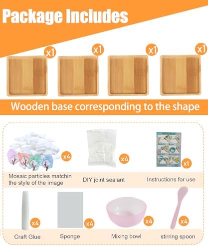 Kids Mosaic Coaster Kit – 4-Pack, Non-Toxic Crafts Ages 6-12 - Image 3