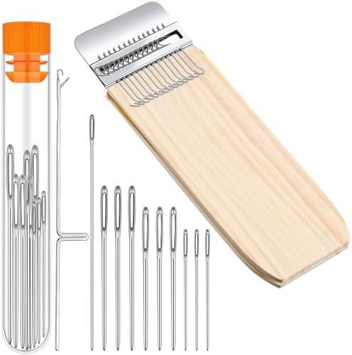 Luinabio Darning Small Loom Speedweve Style Machine Wood Knitting Looms Type Weave Tool 14 Hooks and 9 Yarn Knitting Needles Hand DIY Craft Weaving Repair Tool for Jeans(Rectangle,Classic Color) by Luinabio