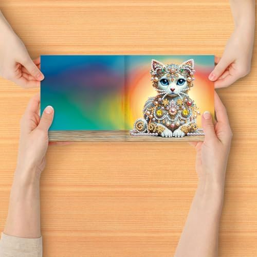 jinglinhh 6pcs Moonlit Wolf Owl Lion Elephant Cat Diamond Art Painting Greeting Cards with Envelopes, DIY Card Making Kits for Adults, Diamond Art Postcards Holiday Cards Craft Gifts - Image 6