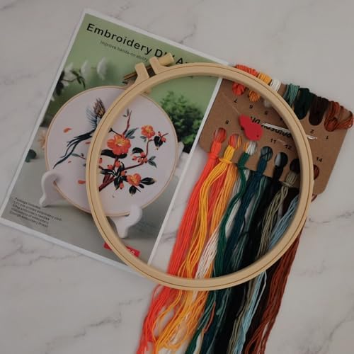 Esffaci Embroidery Starter Kit for Adult Beginner with Hummingbird‌ Flowers Pattern Hand Embroidery Set with Embroidery Cloth Hoop Needle Threader Embroidery Floss and Instruction - Image 2