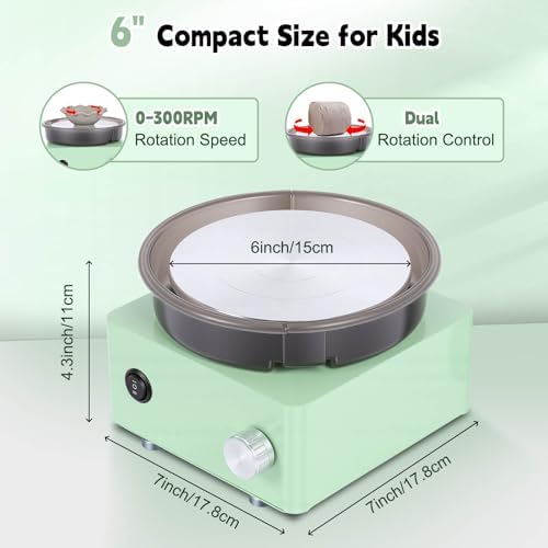 Olenyer Pottery Wheel for Kids: 6" Turntable 2-Way Rotation Mini Pottery Wheel, Removable Tray, Metal Frame, Christmas Gifts Pottery Kit for Beginners Teens Adults - Image 3