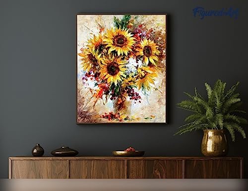 Figured'Art Paint by Numbers Kit for Adults Pretty Sunflowers 16"x20" - Craft Art Painting Rolled Canvas with DIY Wooden Frame - Image 4