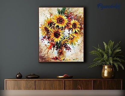 Figured'Art Paint by Numbers Kit for Adults Pretty Sunflowers 16"x20" - Craft Art Painting Rolled Canvas with DIY Wooden Frame - Image 4