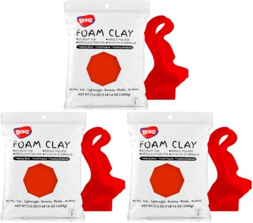 BOHS Red Modeling Foam Clay - 1.1 Lbs, Squishy,Soft, Air Dry -for Flower Mirror,Cosplay,Fake Bake, Slime Supplies-500g (Pack of 3) by BOHS