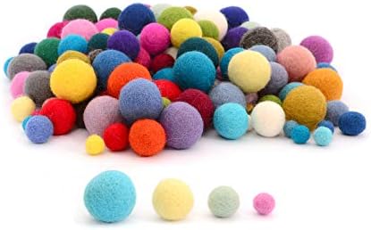 Glaciart One Felt Pom Poms, Wool Balls (160 Pcs) 4 Sizes: 1 cm, 1.5 cm, 2 cm & 2.5 cm, Handmade Felted 40 Color (Red, Pink, Blue, Yellow, White, Pastel & More),Bulk Small Puff for Felting & Garland by GlaciartOne