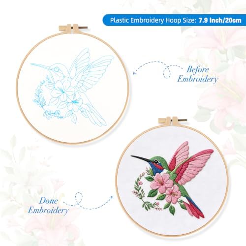 Zynlio Cardinal Embroidery Kits for Beginners with Bird Flower Pattern,Adults Starter Cross Stitch Kit DIY Needlepoint - Image 3