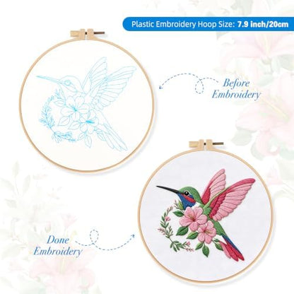 Zynlio Cardinal Embroidery Kits for Beginners with Bird Flower Pattern,Adults Starter Cross Stitch Kit DIY Needlepoint - Image 3