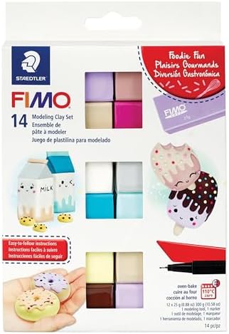 STAEDTLER FIMO Soft Polymer Clay Set: Foodie Fun, 12 Half Blocks, Sculpting Tool and Marker - Oven Bake Modeling Clay, Arts and Crafts for Beginners by Staedtler