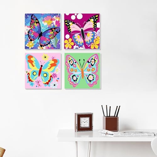 MVVMTOP 4 Pack Paint by Numbers Kit for Adults Beginner with Wooden Frame, Easy DIY Colorful Butterfly Acrylic on Canvas Paint Painting Kits, for Home Wall Decoration Arts Crafts 7.8x7.8inch - Image 6