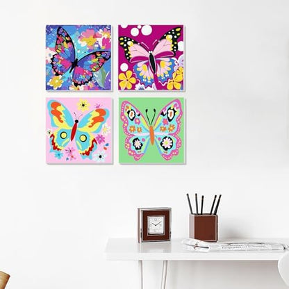 MVVMTOP 4 Pack Paint by Numbers Kit for Adults Beginner with Wooden Frame, Easy DIY Colorful Butterfly Acrylic on Canvas Paint Painting Kits, for Home Wall Decoration Arts Crafts 7.8x7.8inch - Image 6