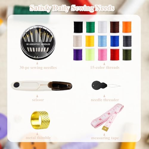 Sewgurixi Mini Sewing Kits for Adults, Small Sewing Accessories and Supplies for Beginners with Needles, Threads, Scissors, Measure Tape, Suitable for Travel, Home, School and DIY Gift (Cream White) - Image 2