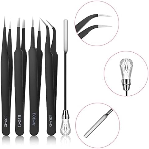 11 Pcs Silicone Resin Mold Tools Set Stirring Needle Spoon Tool Tweezers Precision Kit, Anti-Static Electronics Tweezers Set for Resin Art Crafts,Jewelry Making(Rose Red+White) - Image 3