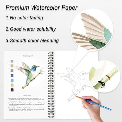 Watercolor Workbooks, 16 Colors Water Color Books Paint Set for Adults, Watercolor Coloring Book for Beginners, Water Color Workbook, 15 Beautiful Paintings for Beginners (Birds) - Image 4