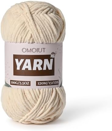 Plush Chenille Chunky Crochet Yarn - Baby Yarn for Crocheting Soft - Velvet Yarns Knitting for Blankets Crafts - Fluffy Amigurumi Yarns 100g / 131yd (Beige) by OMoiut