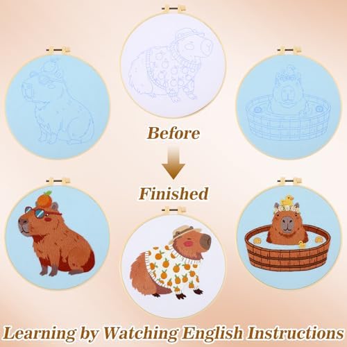 Mindsoft 3 Set Needlepoint Kit for Beginners with Hoop,Capybara - Image 4