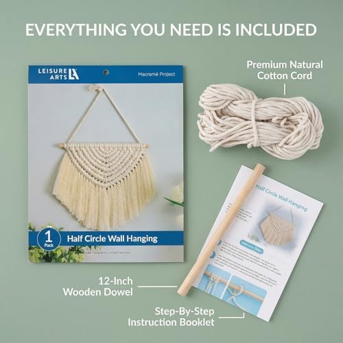 LEISURE ARTS Macrame Half Circle Wall Hanging Kit, Beginner Macrame Kit with Wooden Dowel Cord and Instructions, Diagonal Half Stitch Lark Head Knots, Natural Finish Fringe Tassel - Image 4