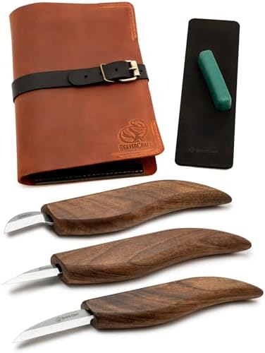 BeaverCraft Wood Carving Knife Set Deluxe S15X - Wood Carving Kit with Detail Chip Knife, Sloyd Roughing Whittling Knives & Leather Strop - Whittling Tools Set with Leather Case for Carvers by BeaverCraft