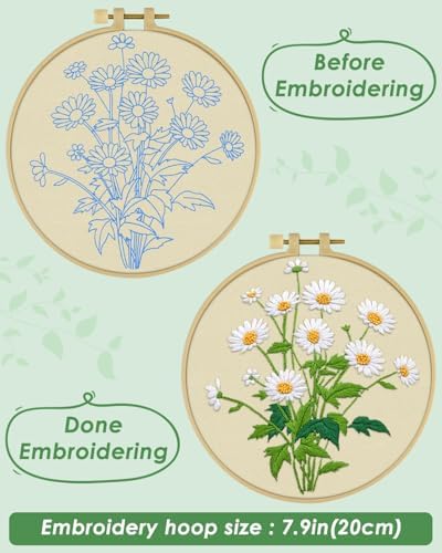 ERKOON Embroidery Kit for Beginners, Flower Cross Stitch Set Include Embroidery Cloth Hoops Threads for Craft Lover Hand Stitch with Embroidery Skill Techniques (Daisy) - Image 3
