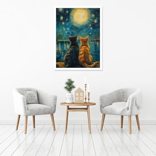 Cat Paint by Numbers for Adults with Easel, Framed Painting by Numbers kit on Canvas for Beginners, Starry Night Oil Painting Set Craft Supplies, 3 Paintbrushes and Acrylic Paint 12x16 Inch - Image 7