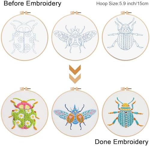 Louise Maelys Beetle Embroidery Kit for Beginners 3 Pack Nature DIY Set - Image 3