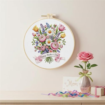 DIYDeligths Embroidery Kit for Beginners Adults Hand Needlepoint Craft Complete Embroidery Kit Featuring Pre Printed Pattern 7.87in Hoop Needles Threads and Guide for Craft Lovers (Flowers) - Image 7
