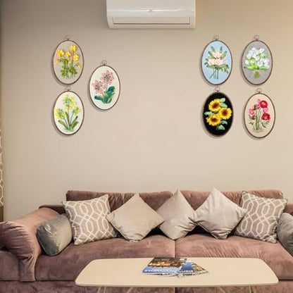 FONNUY Ribbon Embroidery 3D Flowers Pattern Design Kit Embroidery DIY Handwork Set Oval Home Decoration (White Tulip) - Image 6