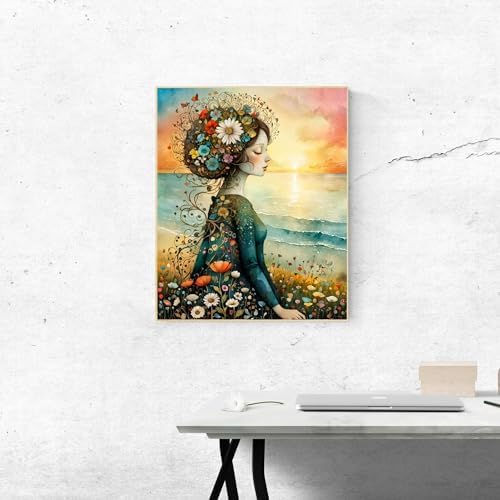 ldazao Girl Paint By Numbers Kit for Adults Flower Color Adult Paint By Number Kits Canvas Oil Painting Kit DIY Crafts for Women Gift 16x20 Inch Flameless - Image 4