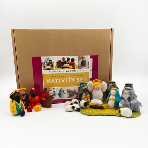 Bergin & Bath Needle Felting Bumper Kit - Nativity Craft Set for Adults and Teens, Gift, Planet-Friendly Wool by BerginBath