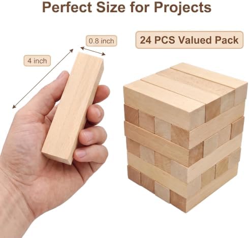 24Pcs Unfinished Basswood Blocks-0.8x0.8x4Inch Small Rectangular Wood Blocks for Detailed Carving, Miniature Models, Art Projects, Unfinished Linden Wood (0.8x0.8x4in,24PC) - Image 6