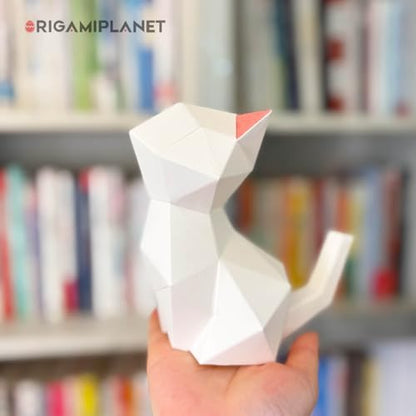3D Origami Paper Craft Kit, Moonlit Kitten Cute DIY Pre-Cut Animal Papercraft Model for Beginners, Fun Handmade Home Decoration Gift for Adults & Teens-White - Image 2