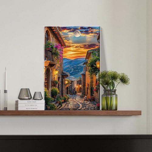 JOOZ Paint by Numbers Kit for Adults Landscape Paint by Number with Frame Town Street Paint by Number with Easel Moon Oil Painting Kits for Gift Home Wall Decor 7.87x11.81 Inch - Image 2