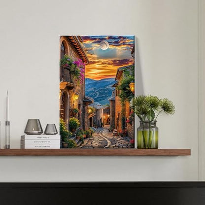 JOOZ Paint by Numbers Kit for Adults Landscape Paint by Number with Frame Town Street Paint by Number with Easel Moon Oil Painting Kits for Gift Home Wall Decor 7.87x11.81 Inch - Image 2