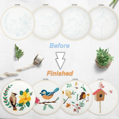 Bonroy 4 Sets Embroidery Set for Beginners, Art Craft, Easy Sewing, Includes Embroidery Clothing, Pattern, Embroidery Hoop, Instruction Manual, Colorful Thread Needles Set (6 Pieces) - Image 3