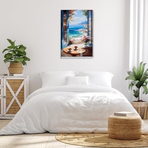 Bowetile Framed Landscape Paint by Numbers Kit for Adults, Adults' Paint-by-Number Kits on Canvas, Painting by Numbers Seaside, Acrylic Number Painting for Home Wall Decor, 8x12in - Image 4