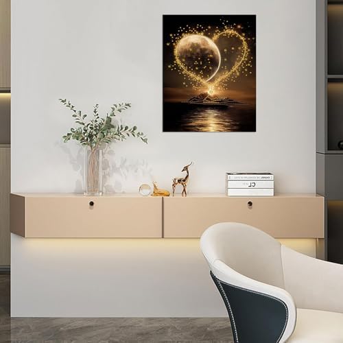 The Moon stars and Golden Heart Diamond Painting Kits for Adults,5D Special Shape Diamond Art Kits for Beginners,Round DIY Diamond Dots Paintings, Diamonds Gem Art and Crafts Home Decor 12x16 in - Image 2