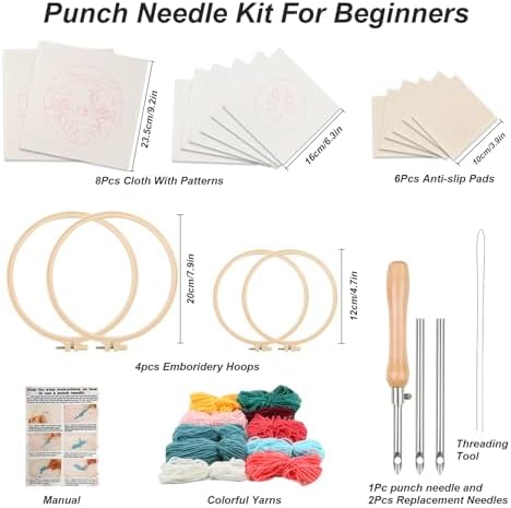 Sukhumvit 8PCS Punch Needle Coaster Kit, Beginners Adults Punch Needle Set with 8 Hawaiian Flamingos Tufted Patterns, Includes Yarn, Hoop&Pads, Starter Embroidery Kit DIY for Coaster & Home Decor - Image 2