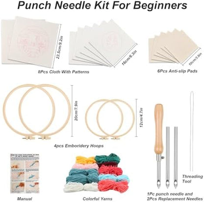 Sukhumvit 8PCS Punch Needle Coaster Kit, Beginners Adults Punch Needle Set with 8 Hawaiian Flamingos Tufted Patterns, Includes Yarn, Hoop&Pads, Starter Embroidery Kit DIY for Coaster & Home Decor - Image 2