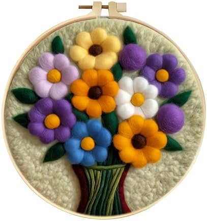 Wonafa DIY Wool Needle Felt Starter Kit, Beginner Needle Felt Kit with Wool Felt Bag, Felts Needles, Photo Frame, Foam Mat, Felts Cloth and Instructions for Home Decor, Art Crafts (Style 8) by Wonafa