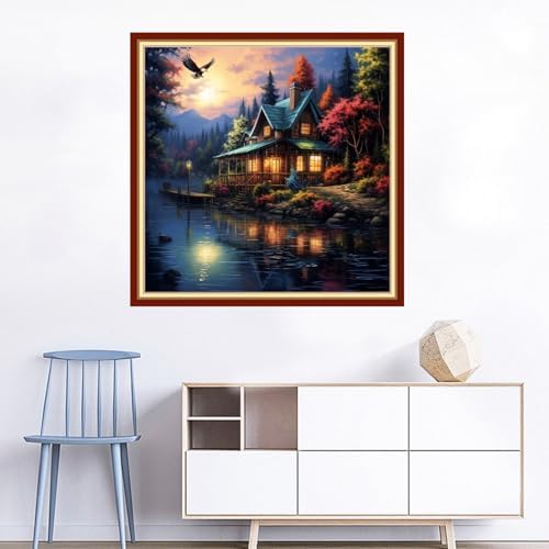 Joyhoor Cross Stitch Kits for Beginners Stamped Cross-Stitch Supplies Needlework preprint Embroidery Kits for Adults DIY Needlepoint Kits Embroidery Patterns 11CT-Night Moon Scenery 18x18 inchs - Image 2
