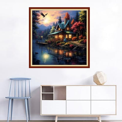 Joyhoor Cross Stitch Kits for Beginners Stamped Cross-Stitch Supplies Needlework preprint Embroidery Kits for Adults DIY Needlepoint Kits Embroidery Patterns 11CT-Night Moon Scenery 18x18 inchs - Image 2