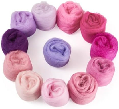 FASHEWELRY 2.12 oz Wool Roving for Needle Felting Kit 12 Colors Felting Wool Yarn Core Wool Felt Craft Kit for Felted Valentines Day Crafts DIY Materials Hand Spinning Supplies Pink Purple - Image 7