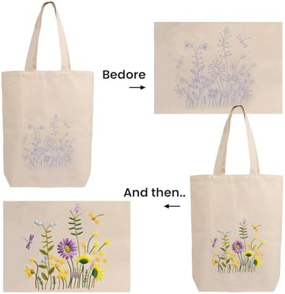 CREAWONDER Canvas Tote Bag Embroidery Kit with Pattern for Beginners, Arts and DIY Embroidery Crafts Kits for Adults, Include Instructions, Embroidery Hoops, Color Threads and Tool - Image 5